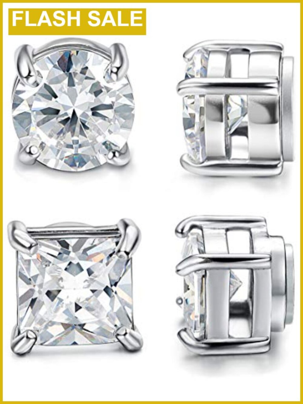 Magnetic Clip On Earrings Set with CZ 316L Stainless Steel Studs